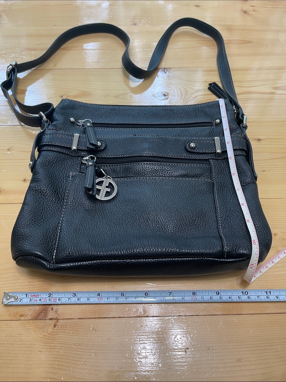 Giani Bernini Black Pebbled Leather Multi-Pocket Crossbody Bag Organizer - Picture 16 of 16